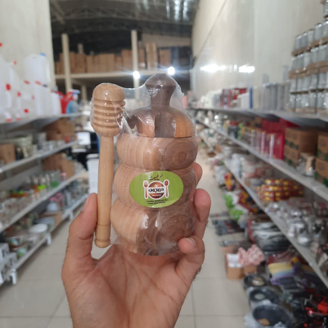 ظرف عسل خوری چوبی باقاشق عسل