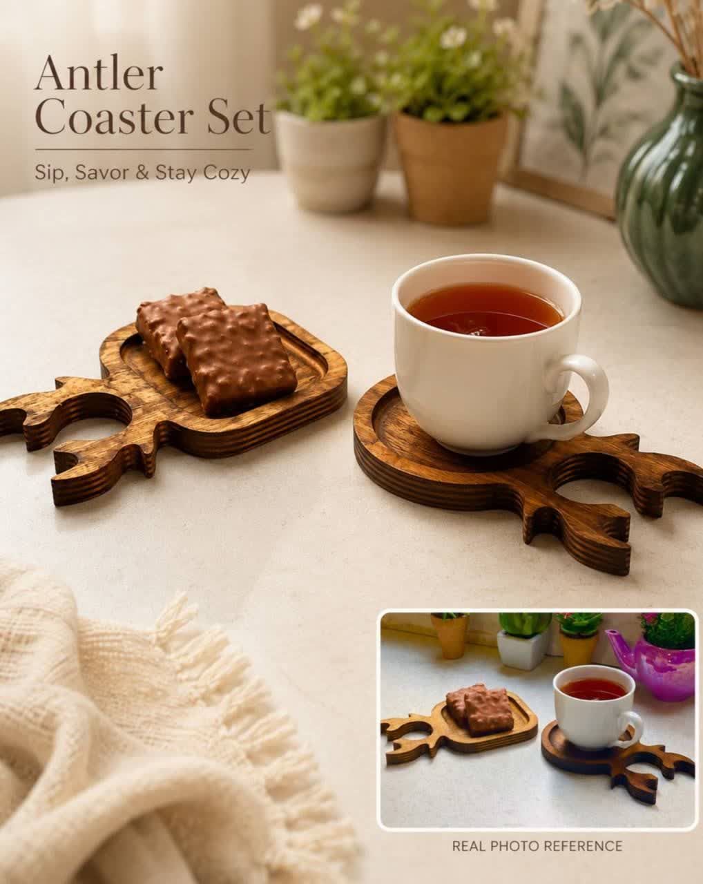 زیر لیوان چوبی گوزن